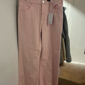 Wide Leg Jeans in Light Pink - Women's Flare & Wide Leg